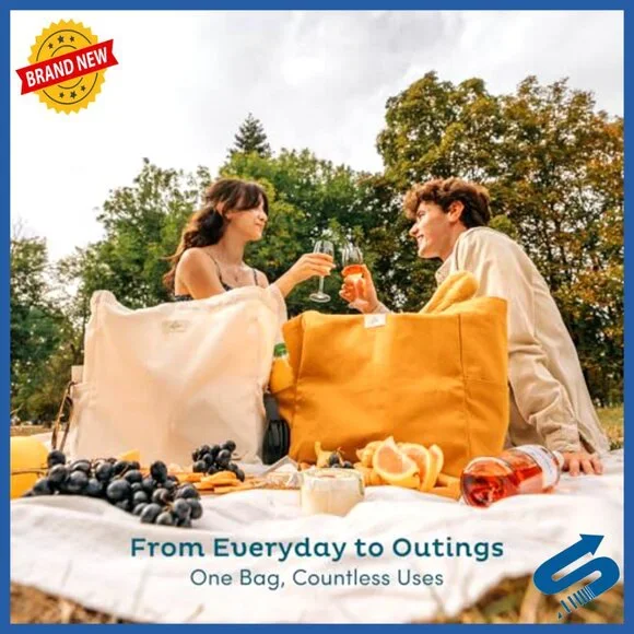 Heavy Duty Reusable Grocery Bags Foldable Multi Compartment Canvas Totes - Picture 2 of 7